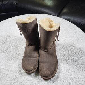 Bearpaw winter boots brown suede side zipper womens size 10